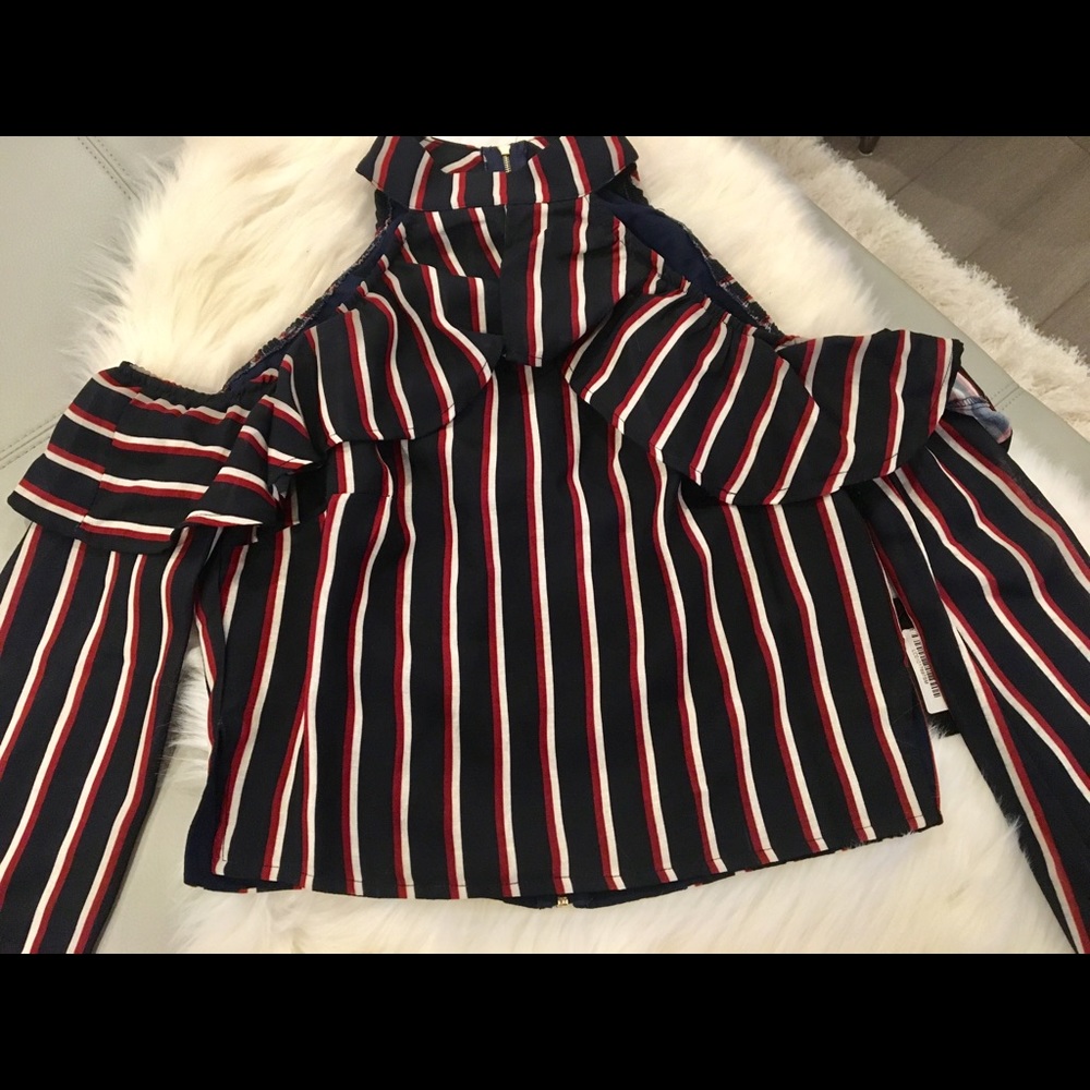 MIA COLD SHOULDER TOP | RWB STRIPE - Picture 5 of 8